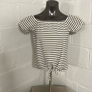 Madewell Striped Off Shoulder Tie Waist Top M Navy Off white